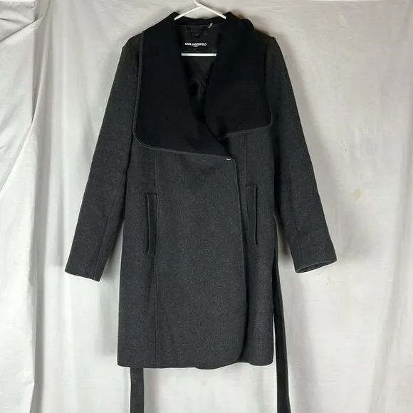 Dark Gray Karl Lagerfeld Paris Wool Blend Belted Women's Coat - Picture 3 of 8